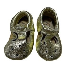 Bird Rock Baby US 4 Leather Gold Metallic Mary Janes Suede Sole Baby Shoe‎